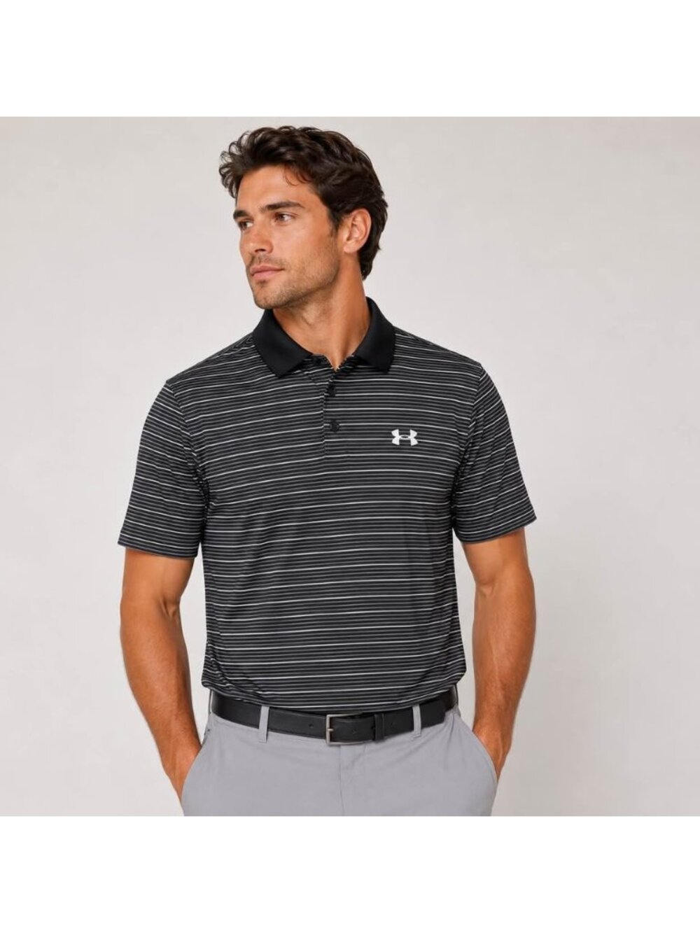 Under Armour HeatGear Golf Polo Men’s Medium Black Striped